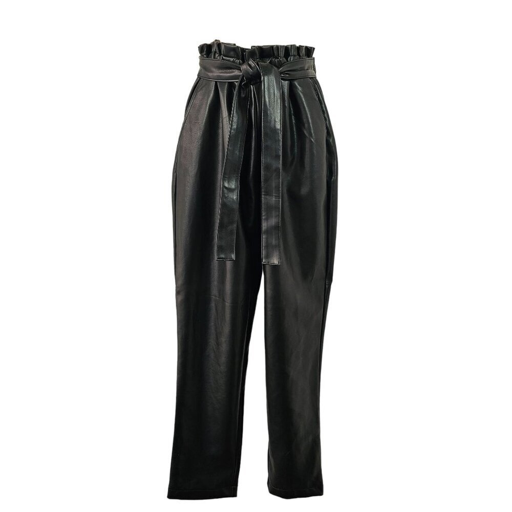 Bagatelle Black Faux Leather Paperbag Waist Pants Womens S High Rise NWT